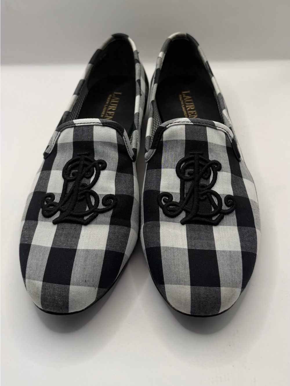 Lauren Ralph Lauren Women's Coleena III Loafer Size 9.5B Black White Gingham